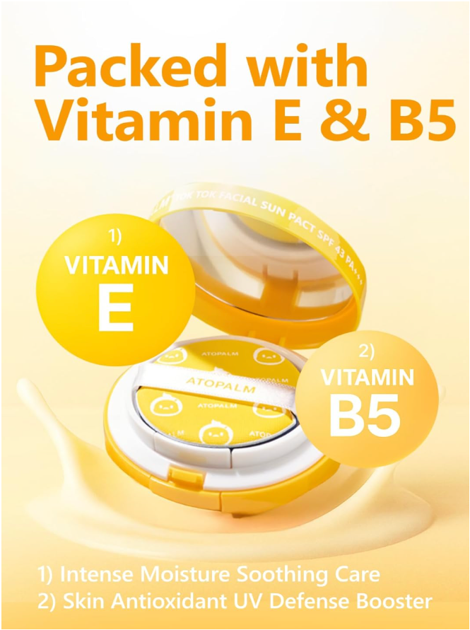 ATOPALM Tok Tok Facial Sun Pact | Korean Sunscreen Cushion SPF43 PA+++ | Moisturizing Sun Cream for Dry & Sensitive Skin | Mineral Compact SPF | K-Beauty Skincare 15g