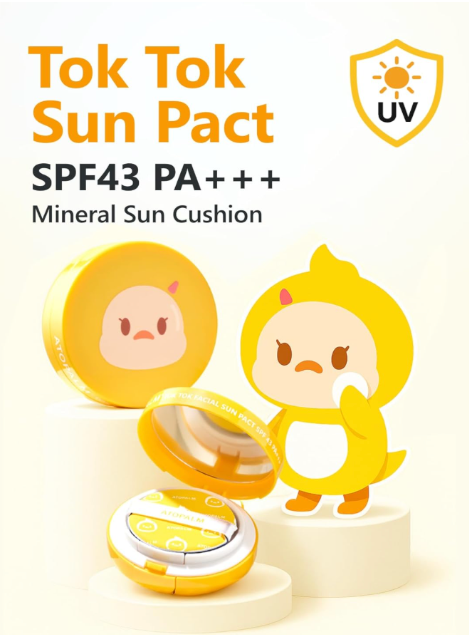 ATOPALM Tok Tok Facial Sun Pact | Korean Sunscreen Cushion SPF43 PA+++ | Moisturizing Sun Cream for Dry & Sensitive Skin | Mineral Compact SPF | K-Beauty Skincare 15g